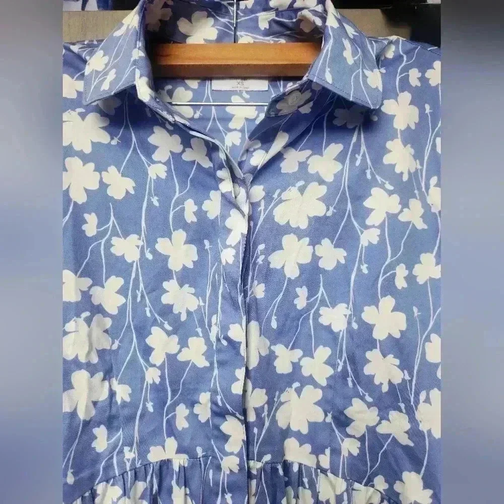 UNTUCKit Stretch Cotton Demi Shirt Dress Blue White Floral Size XS Women's - Picture 6 of 11